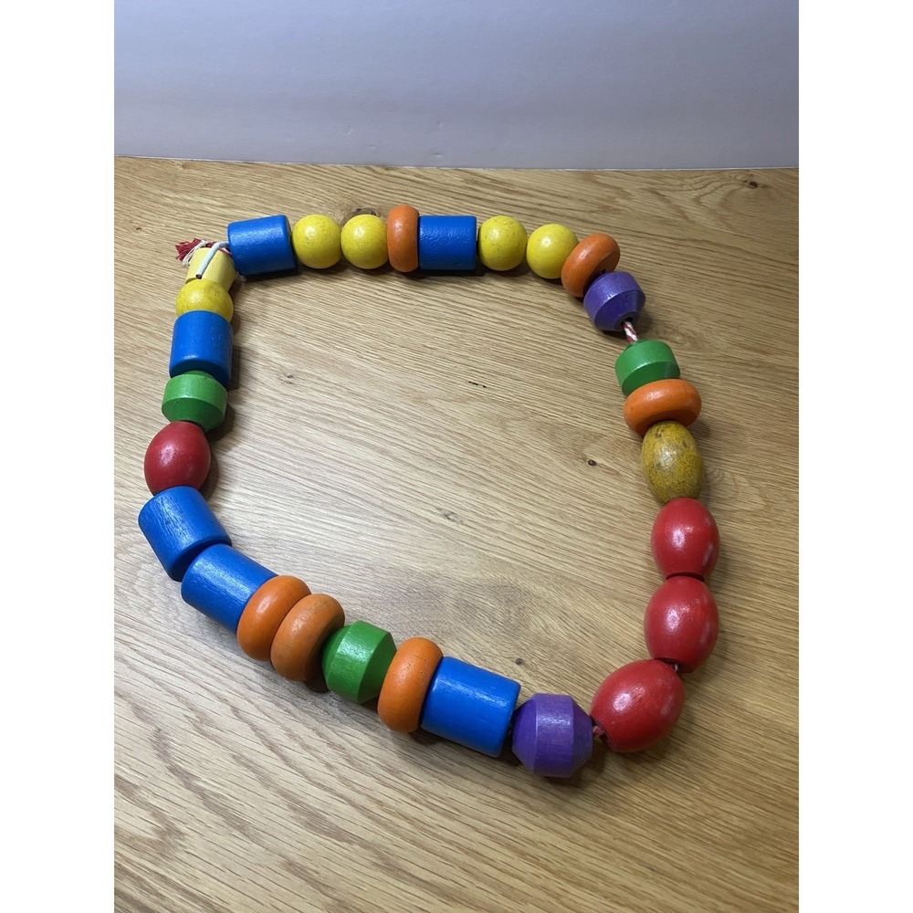 Vintage Wooden Stroller Chain Toy Montessori Baby Pram Garland Waldorf Beads
